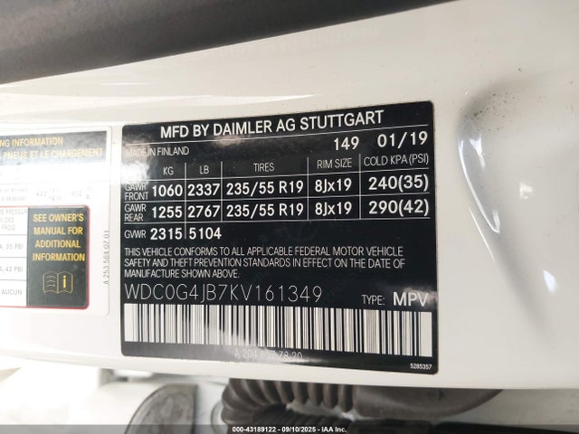 WDC0G4JB7KV161349 Mercedes-Benz m274