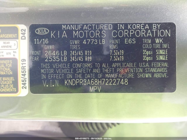 KNDPR3A68H7222748 KIA t-gdi theta ii
