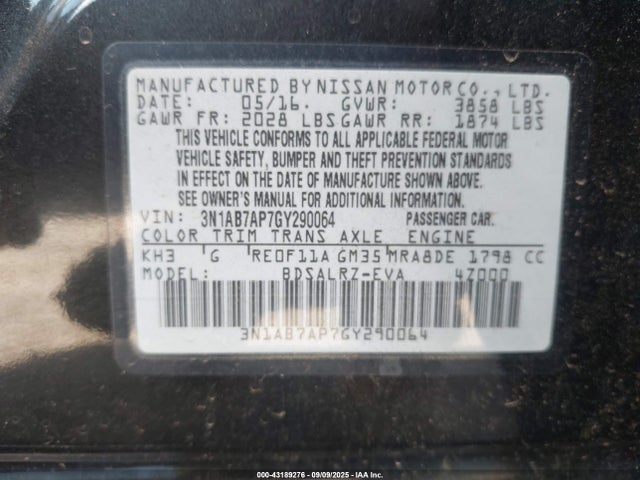 3N1AB7AP7GY290064 Nissan Sentra
