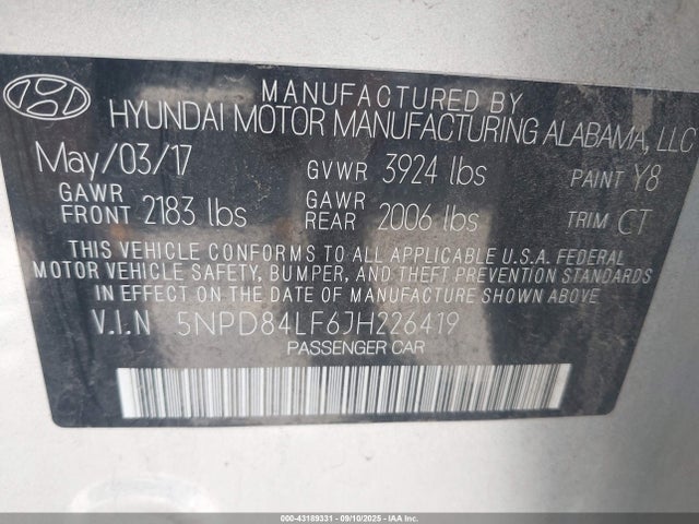 Hyundai mpi nu 2018 5NPD84LF6JH226419 Image 9