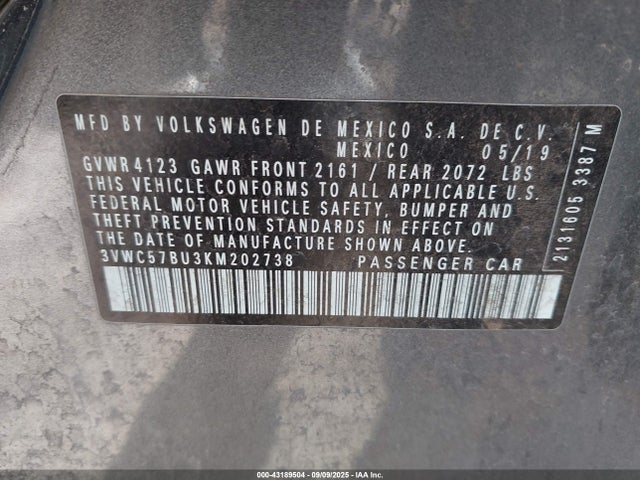 3VWC57BU3KM202738 Volkswagen 1.4 tsi