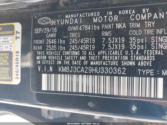 Hyundai t-gdi gamma 2017 KM8J3CA29HU330362 Image 9
