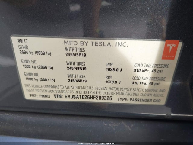 Tesla 2017 2017 5YJSA1E26HF209326 Image 9