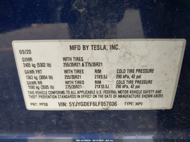 2020 TESLA MODEL Y 5YJYGDEF6LF057036 Photo 8