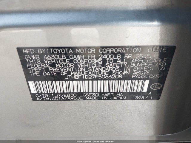 Lexus 4gr-fse 2015 JTHBF1D27F5066208 Image 9
