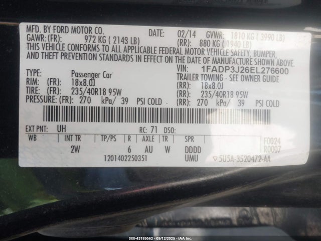 1FADP3J26EL276600 Ford 2014