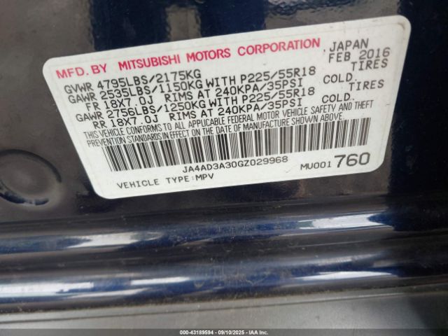 2016 MITSUBISHI OUTLANDER JA4AD3A30GZ029968 Photo 8