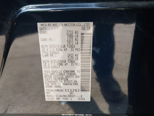 5N1DL0MN1KC515262 Infiniti QX60