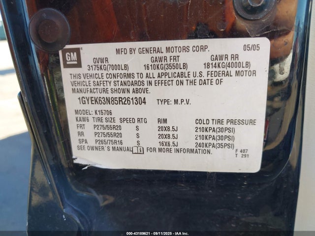 2005 CADILLAC ESCALADE 1GYEK63N85R261304 Photo 8