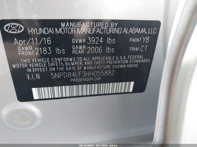 5NPD84LF3HH055882 Hyundai Elantra