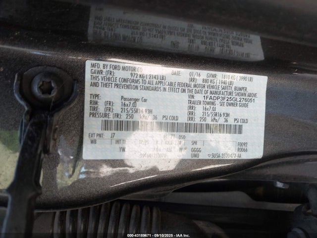 Ford 2016 2016 1FADP3F25GL276051 Image 9