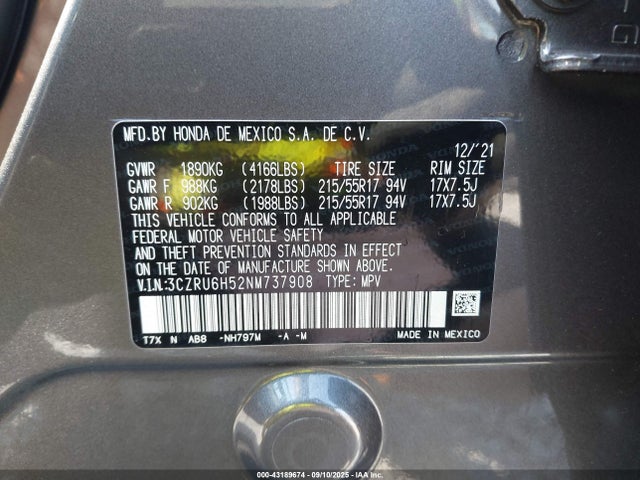 3CZRU6H52NM737908 Honda r18z9
