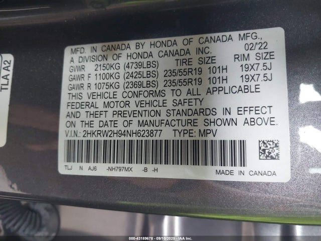 2HKRW2H94NH623877 Honda l15be
