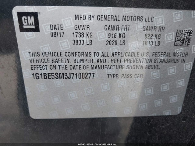 1G1BE5SM3J7100277 Chevrolet le2 -di: direct injection, vvt: variable valve timing, gen, alum