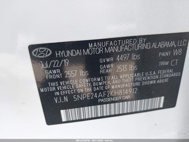 Hyundai SONATA SE 2019 5NPE24AF2KH814912 Image 26