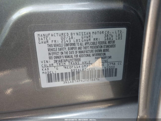 3N1AB7AP4JY278896 Nissan 2018