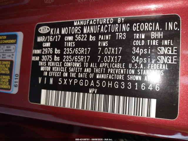 5XYPGDA50HG331646 KIA Sorento