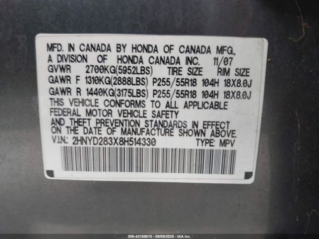 2008 ACURA MDX 2HNYD283X8H514330 Photo 8