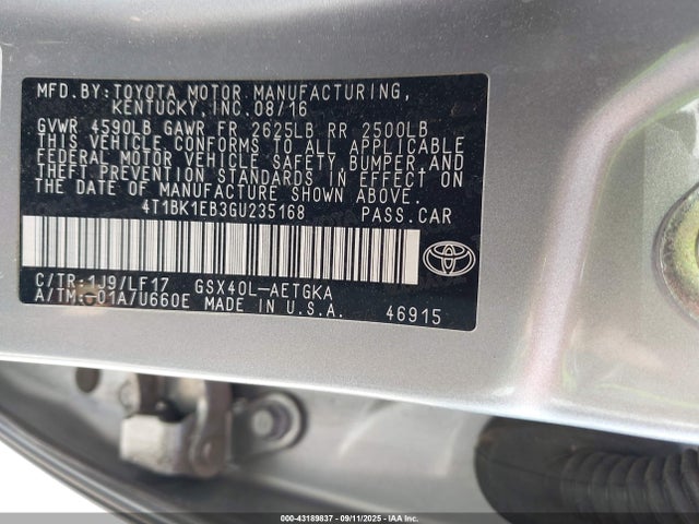4T1BK1EB3GU235168 Toyota 2gr-fe