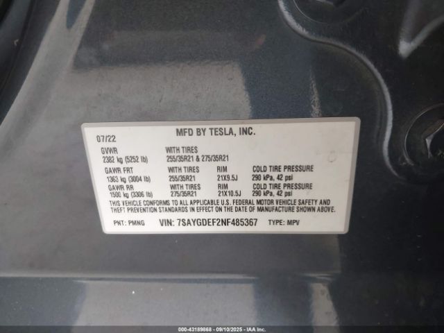 2022 TESLA MODEL Y 7SAYGDEF2NF485367 Photo 8