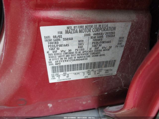 2003 MAZDA TRIBUTE 4F2YZ94173KM06835 Photo 8