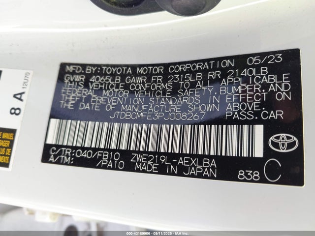 Toyota 2zr-fxe, 1vm 2023 JTDBCMFE3PJ008267 Image 8