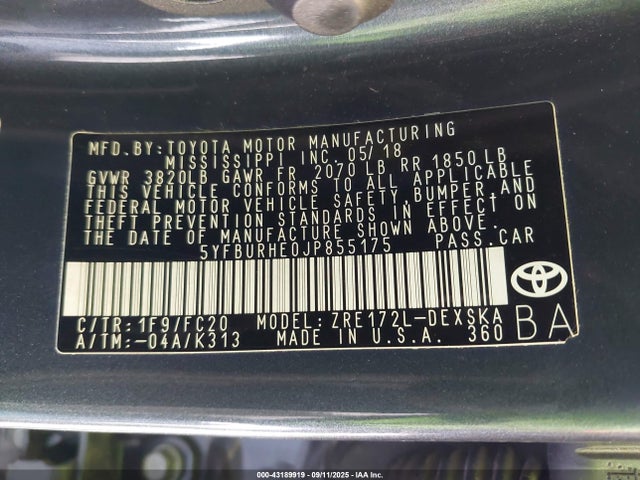 Toyota 2zr-fe 2018 5YFBURHE0JP855175 Image 9