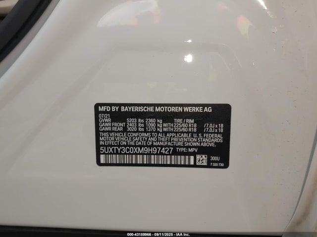 5UXTY3C0XM9H97427 BMW 2021