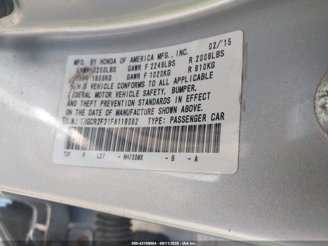 Honda k24w1 2015 1HGCR2F31FA119082 Image 9