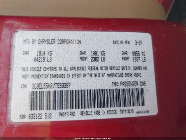 1997 CHRYSLER SEBRING 3C3EL55H2VT593397 Photo 8