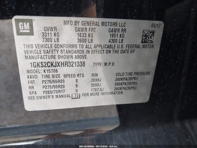 1GKS2CKJXHR321338 GMC l86 - sidi: spark ignited direct injection, vvt: variable valve timing, afm, e85max, alum
