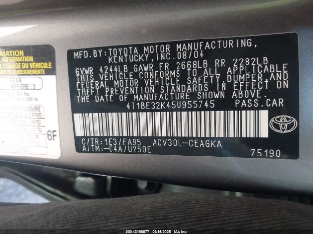 2005 TOYOTA CAMRY 4T1BE32K45U955745 Photo 8