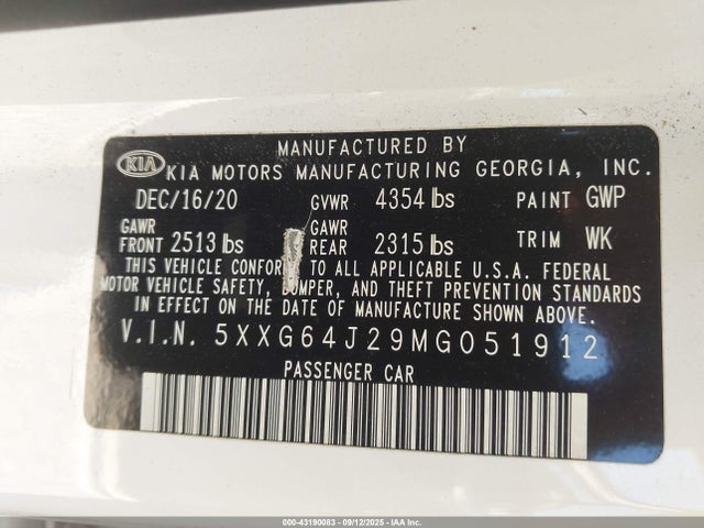 5XXG64J29MG051912 KIA t-gdi gamma ii