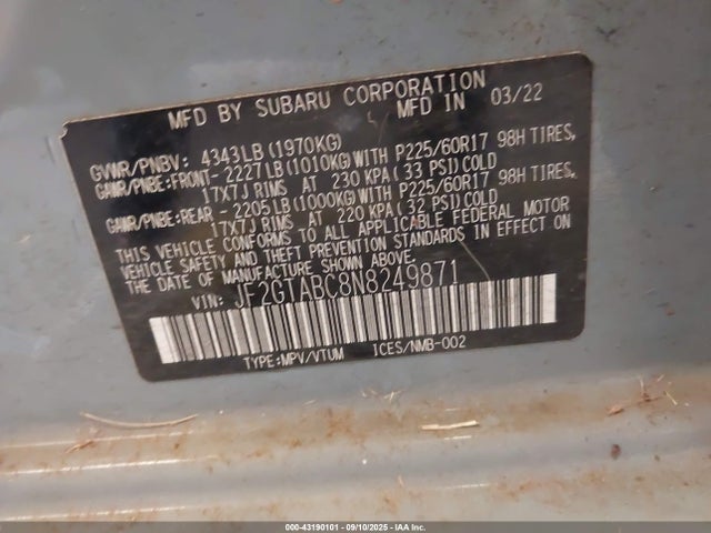 Subaru na 2022 JF2GTABC8N8249871 Image 9