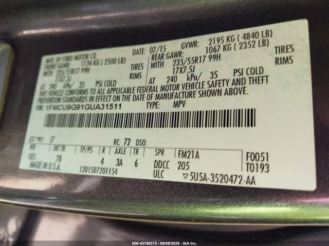 1FMCU9G91GUA31511 Ford 2016