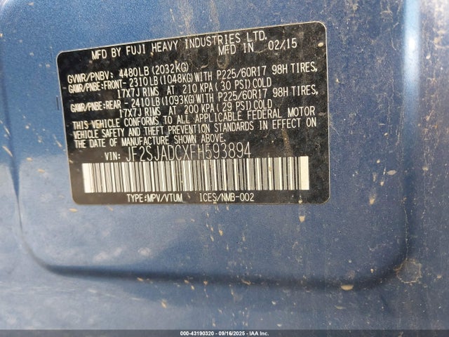 Subaru 2.5na u5 2015 JF2SJADCXFH593894 Image 9