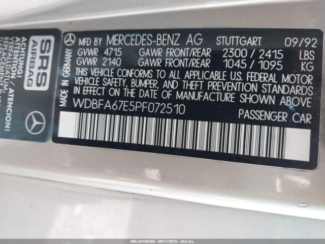 1993 MERCEDES-BENZ 500 WDBFA67E5PF072510 Photo 8