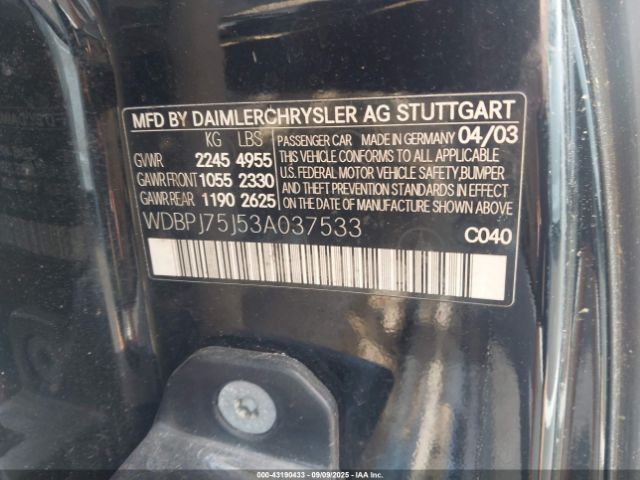 2003 MERCEDES-BENZ CL 500 WDBPJ75J53A037533 Photo 8