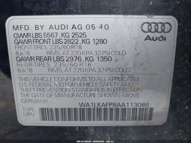 2010 AUDI Q5 WA1LKAFP8AA113086 Photo 8