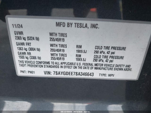 Tesla 2025 2025 7SAYGDEE7SA346643 Image 9