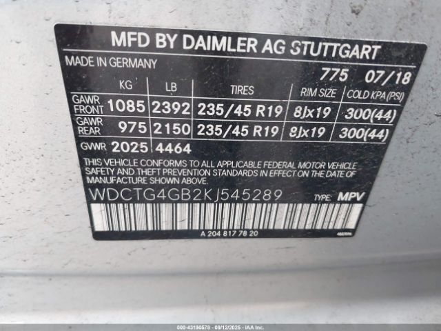 2019 MERCEDES-BENZ GLA 250 WDCTG4GB2KJ545289 Photo 8