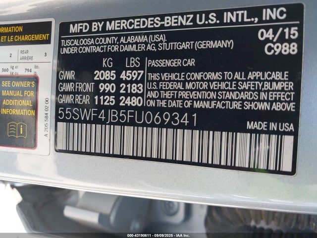 Mercedes-Benz C-Class 2015 55SWF4JB5FU069341 Image 9