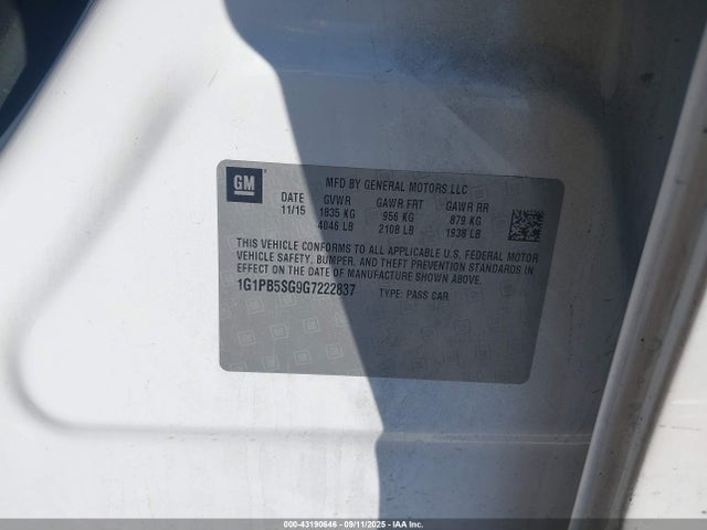 1G1PB5SG9G7222837 Chevrolet lwe - vvt, gme