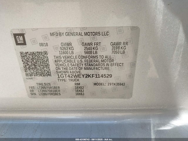 1GT42WEY2KF114529 GMC l5p - di, duramax, gen 5 var. 1