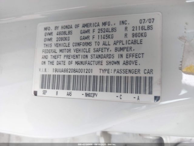 2008 ACURA TL 19UUA66208A001201 Photo 8