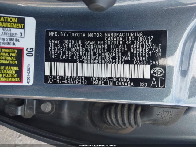 Toyota 2zr-fe 2017 2T1BURHE6HC935896 Image 9