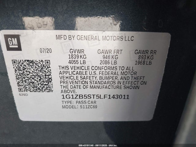 1G1ZB5ST5LF143011 Chevrolet lfv - direct injection, variable valve timing, gen 1