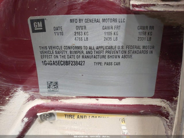 Aukcja sprzedaży 2011 Buick Lacrosse Cx, vin: 1G4GA5EC8BF238427, numer aukcji: 43191146