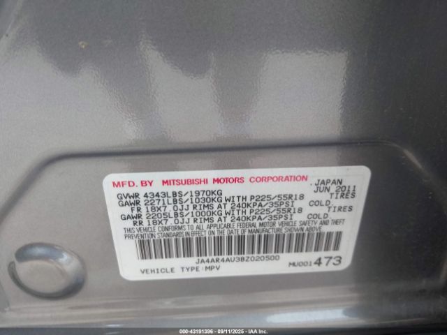2011 MITSUBISHI OUTLANDER SPORT JA4AR4AU3BZ020500 Photo 8