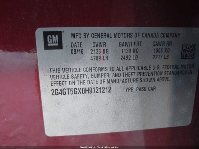 2G4GT5GX0H9121212 Buick lt6 - sidi: spark ignited direct injection, vvt: variable valve timing, e85 max